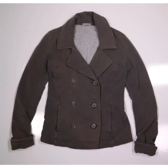 James Perse Double Breasted Cotton Pea Coat Style Sweater Jacket Gray Ladies 3/L - Picture 1 of 9